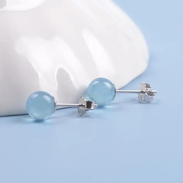 Boucles d'Oreilles Aigue-Marine en Argent S925