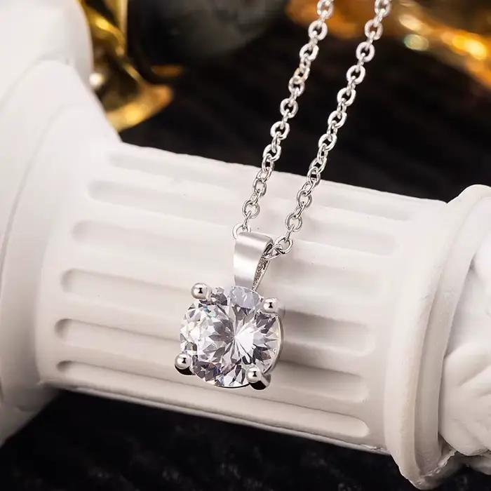 Mini Moissanite réel 925 en argent Sterling pendentif collier femme clavicule colliers bijoux de fête de mariage