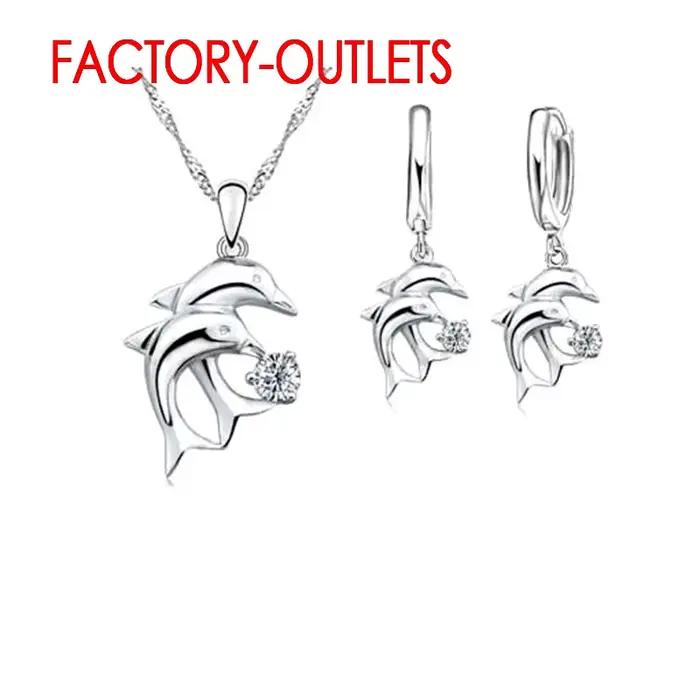 Ensemble de bijoux de mariée en argent Sterling 925, Design dauphin, colliers ronds en cristal, bouc