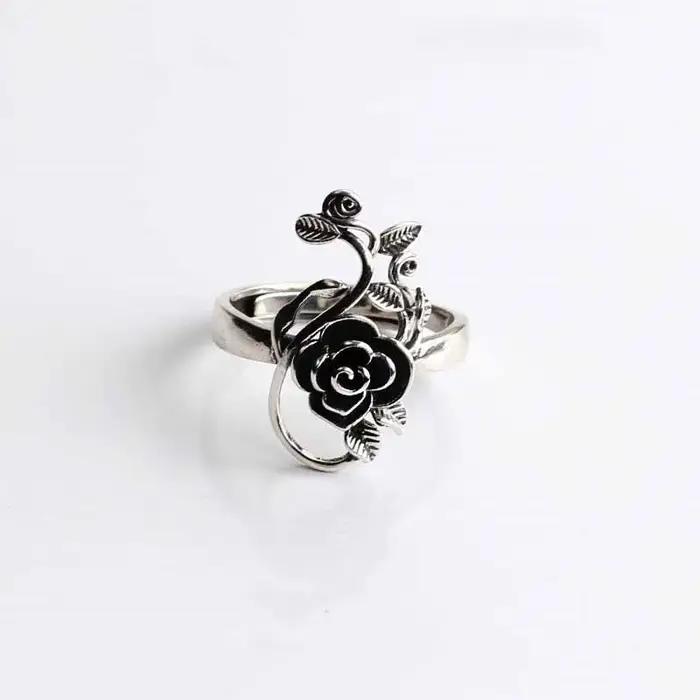 ANENJERY Vintage Rose fleur bague pour femmes Simple classique créatif réglable anneau fête bijoux c