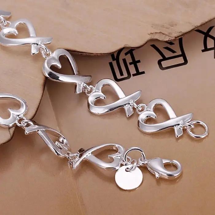 Bracelet en argent sterling 925 en forme de cœur exquis pour femmes