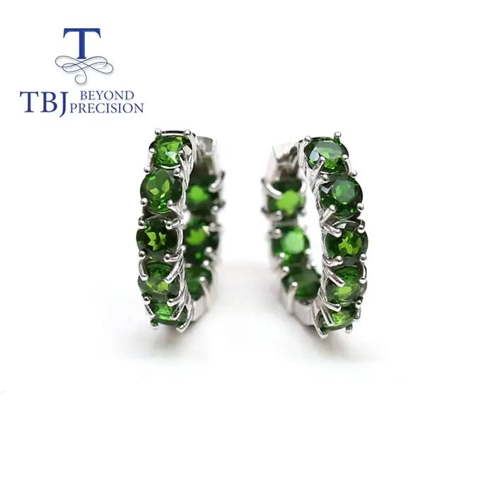 Boucles d'oreilles en diopside naturel rond de 4.0mm, design tendance, bijoux fins pour femmes, en argent sterling 925, 2026