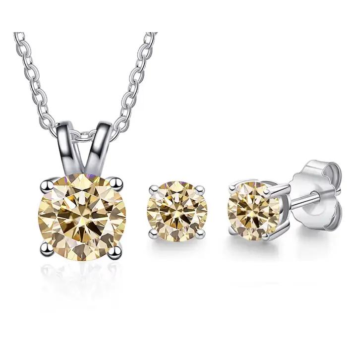 Pomercejelly-Ensemble de bijoux classiques en argent regardé 925 pour femme, boucles d'oreilles de mariage, collier en pierre de moissanite véritable 1ct, patients