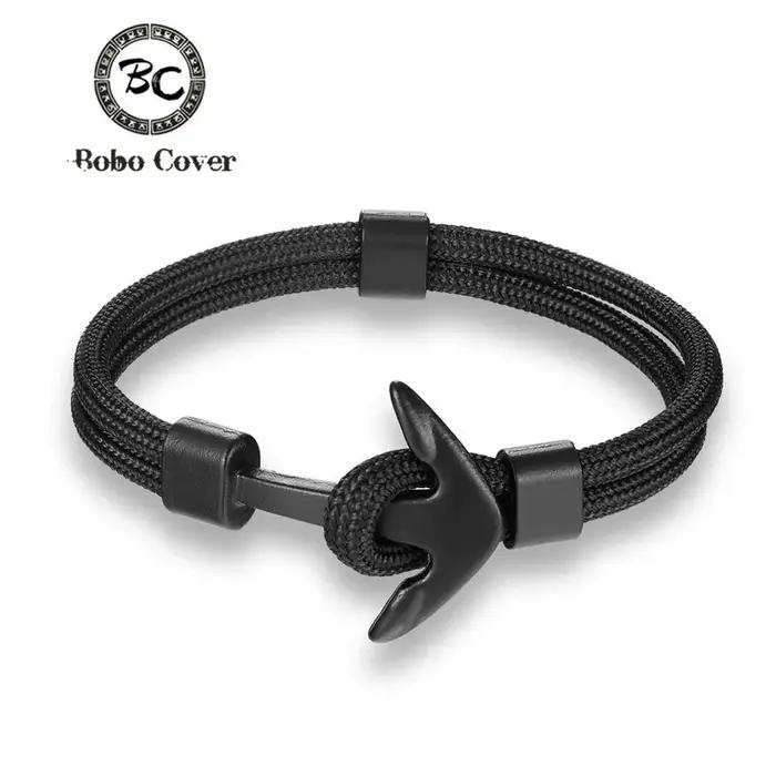 Nouvelle mode tissé multicouche noir ancre Bracelets hommes espoir