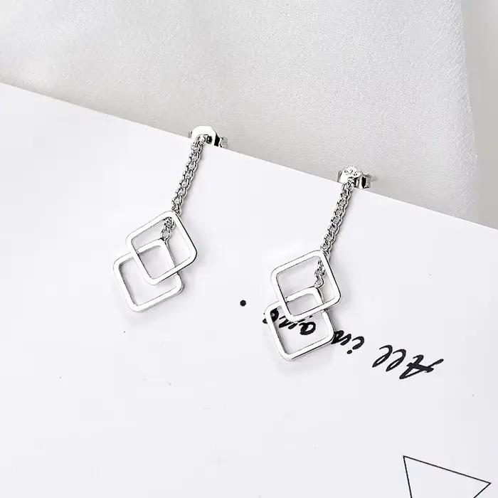 Boucles d'Oreilles Géométriques en Argent Sterling 925 Pour Femmes Occasions Spéciales Partie Mariage Engagement Anniversaire