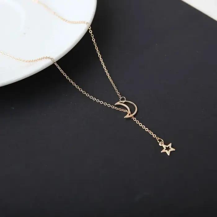 SUMENG 2024 nouveau Simple lune étoile pendentif collier Simple couleur or alliage chaîne à breloques Collares Sautoirs pour les femmes bijoux de mode