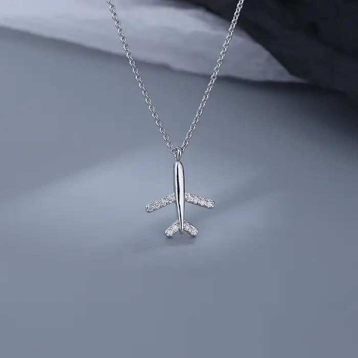 VOQ nouvelle mode avion cubique zircone couleur argent pendentif collier dames clavicule chaîne bijo