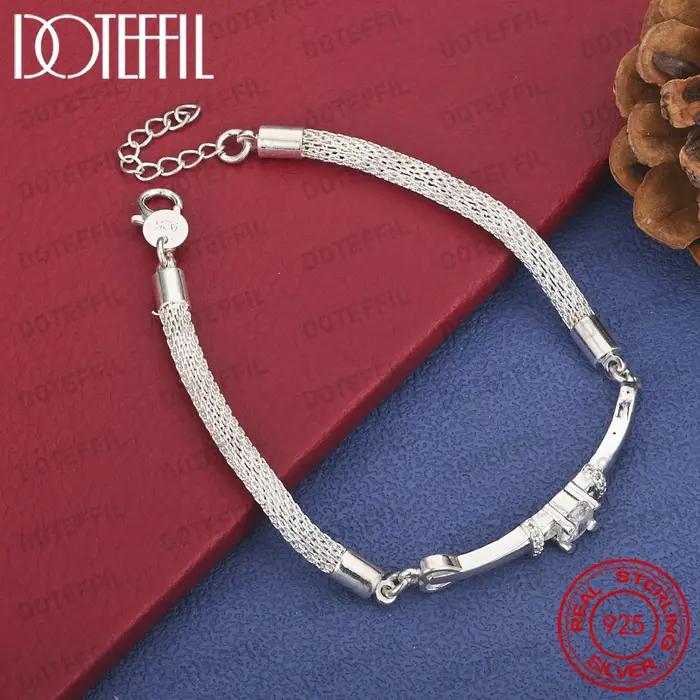 Bracelet en argent sterling 925 de 8 pouces avec zircone en maille délicate