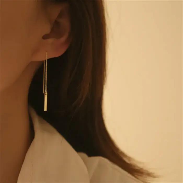 Boucles d'oreilles longues géométriques plaquées argent Sterling 925