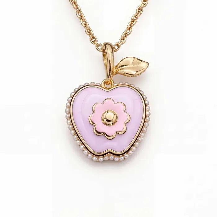 Collier pendentif boîte à ouverture et fermeture en forme de pomme rose doré pour femmes et filles,
