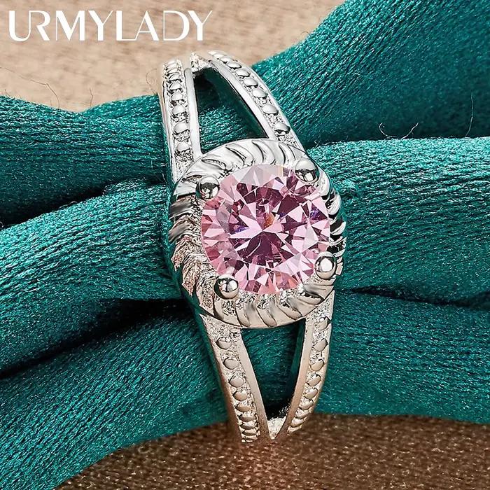 URMYLADY Breloque en argent sterling 925 avec zircon rose 7-10 # Bague pour femmes