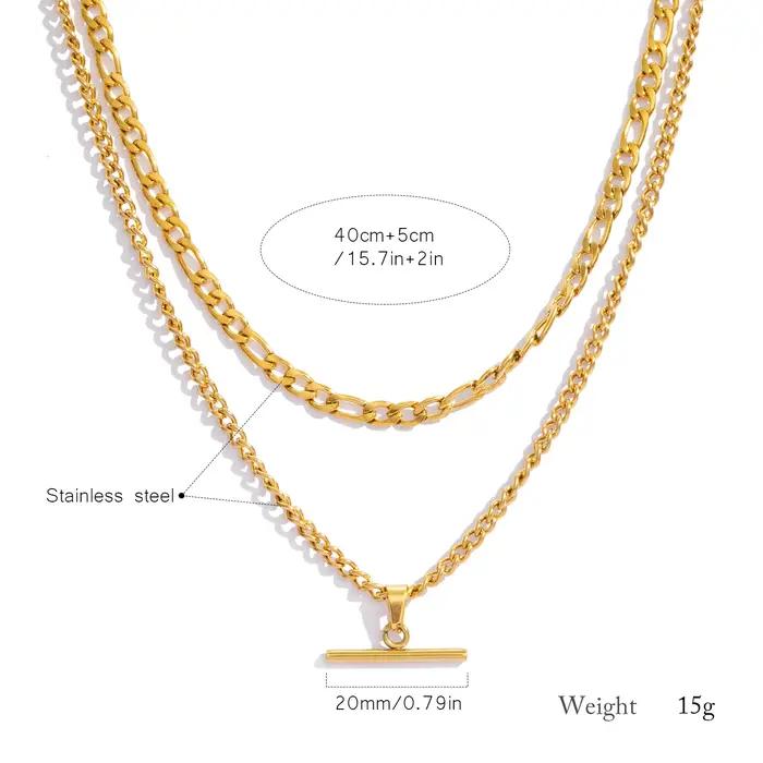 Collier superposé pour femme minimaliste empilable - Plaqué or 18 carats en acier inoxydable hypoallergénique élégant double chaîne bijoux