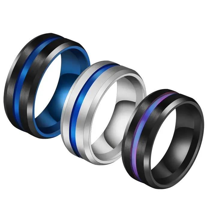 UAGE 8mm bague noire pour hommes femmes rainure arc-en-ciel bandes de mariage en acier inoxydable à la mode anneaux fragiles décontracté bijoux masculins