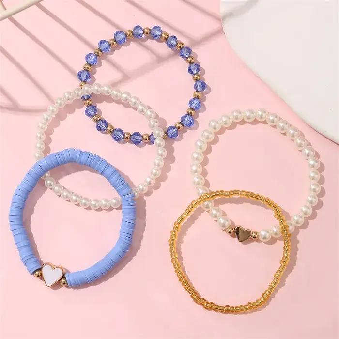 Lot de 5 bracelets perlés mignons pour filles – Fabriqués à la main avec des fausses