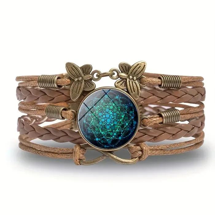 Bracelet Mandala Fleurs en cuir tissé vintage multicolore pour femmes et hommes occasions spéciales