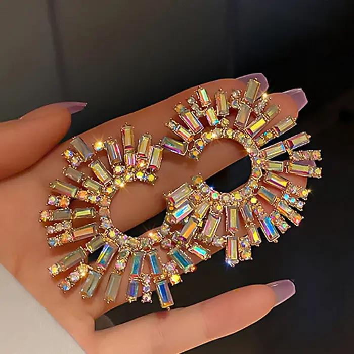 Boucles d'oreilles de luxe en cristal exagérées pour femmes