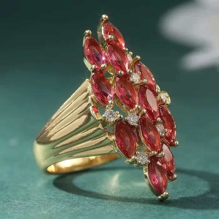 Superbe Bague en Zirconia Synthétique Rouge Rose pour Femme