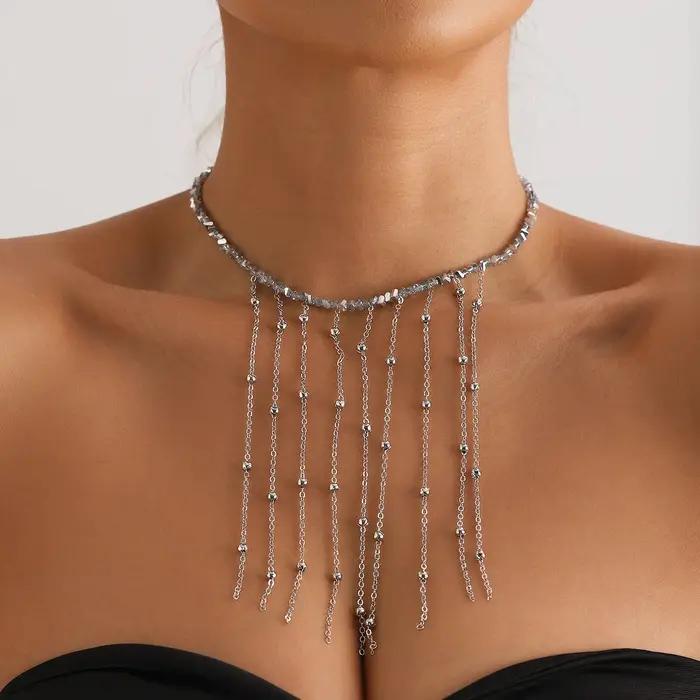 LATS – collier polyvalent avec pompons perlés, longueur réglable, chaîne de cou pour vêtements de fête, bijoux à la mode, accessoires, cadeau