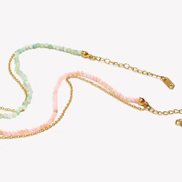 E.B.belle Amazonite Bracelet Double couche en forme de O en acier inoxydable 316L Bracelets à main pour femme plaqué or 18 carats Bijoux de cheville