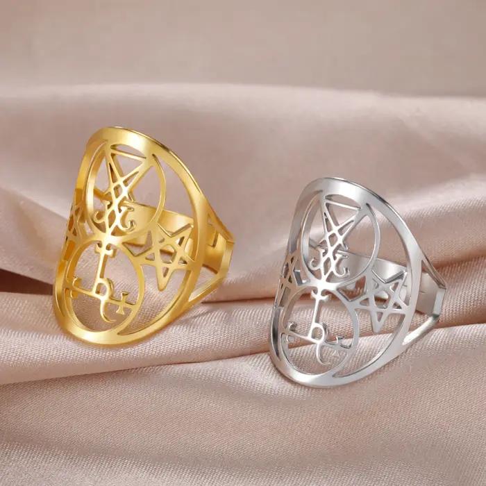 Skyrim sceau de Lilith Lucifer Sigil anneaux réglable en acier inoxydable anneau femmes hommes Protection amulette bijoux cadeaux en gros