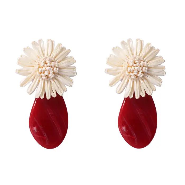 Nouvelles boucles d'oreilles géométriques en acrylique tressé en raphia