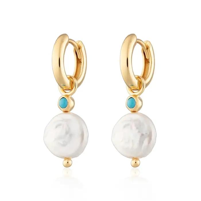 AIDE 925 argent Sterling Vintage Baroque perle cercle boucles d'oreille Piercing Huggie boucle