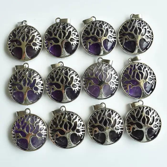 Pendentifs arbre de vie en alliage de pierre sodalite naturelle