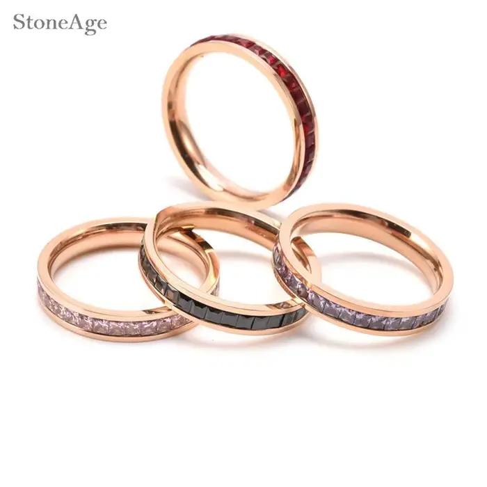 Zcompresses-Bague fine en acier au titane glacé pour hommes et femmes