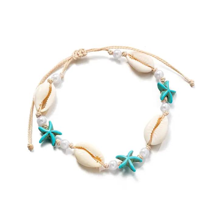 Bracelets de cheville bohèmes en coquille naturelle pour femmes coquillages de plage petits bijoux de pieds nus pour les occasions estivales et vacances