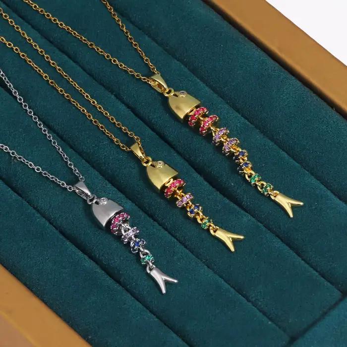 Collier avec pendentif poisson en Zircon coloré scintillant pour femmes