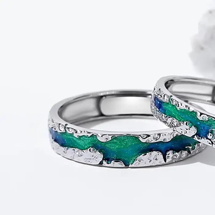 Bague européenne en émail bleu pour hommes et femmes, Aurora, taille réglable, bijoux de couple, cad