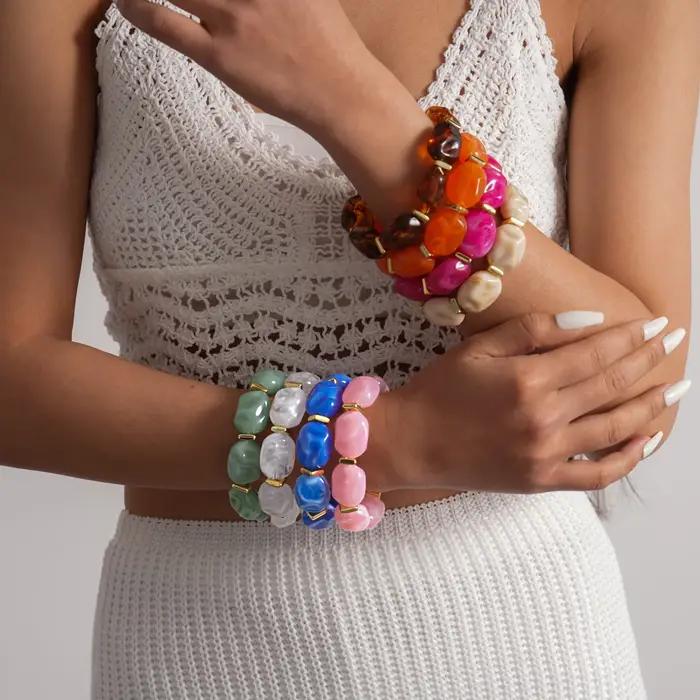 Bracelets en résine multicolores à effet irrégulier pour femmes et hommes