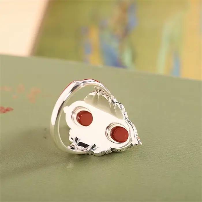 Bague en jade rouge Everoyal pour femmes style rétro élégante double perles ovales bijou pour soirées et anniversaires