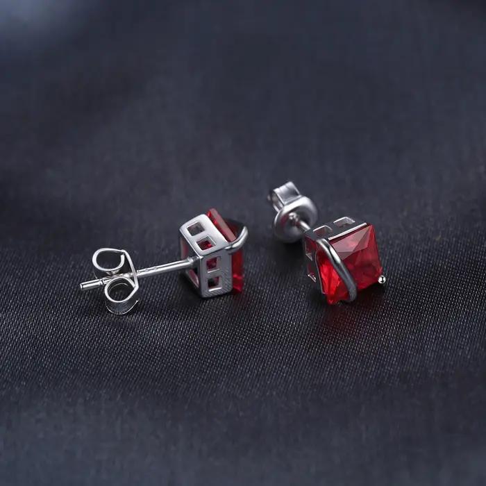 Boucles d'oreilles carrées rubis rouge en argent sterling 925 pour femmes occasions spéciales bijoux élégants et durables