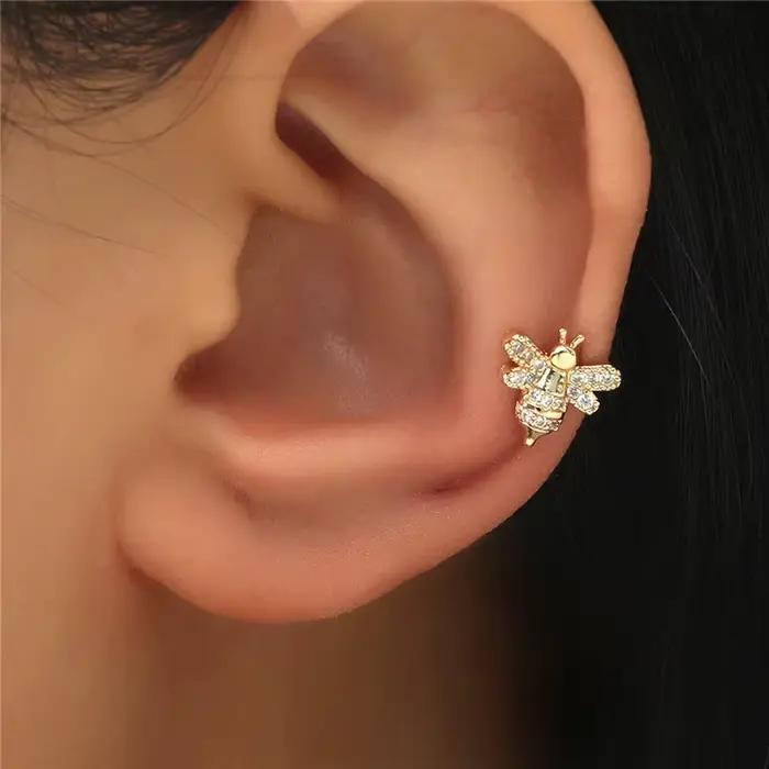 Boucles d'oreilles clip en argent regardé 925 pour femmes et filles, manchette d'oreille, bijoux mignons, sans pièce, équation en cristal, 1 PC