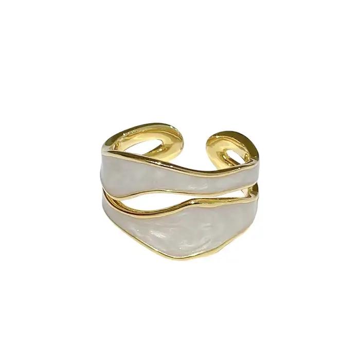 Bague vintage couleur or double goutte d'huile pour femmes alliance de mariage à la mode bijoux de luxe réglable pour parties et occasions spéciales