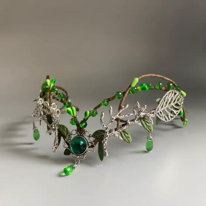 Diadème de la forêt enchantée émeraude lune branches couronne elfique cosplay pour femme aventures spéciales