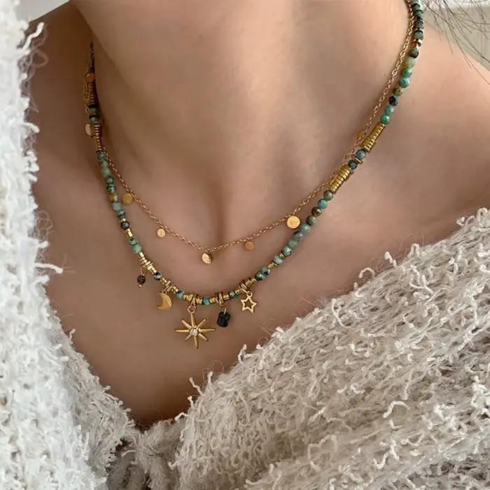 Collier ZAKOL Vintage Style Ethnique Perles Étoile Pendentif Mode pour Femmes Occasions Spéciales