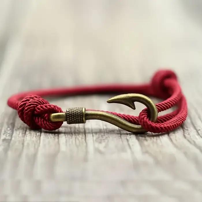 Bracelet en corde réglable double couche pour hommes et femmes, design tendance hameçon, bijou de poignet décontracté, cadeau idéal pour les fêtes et anniversaires