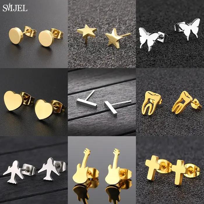Boucles d'oreilles clous noires tendance pour femmes en acier inoxydable