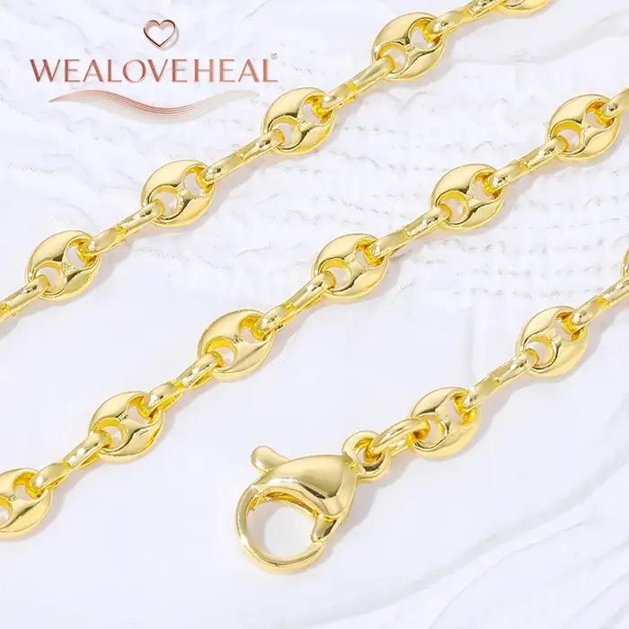 Collier chaîne à maillons en forme de grains de café en laiton plaqué or 18 carats