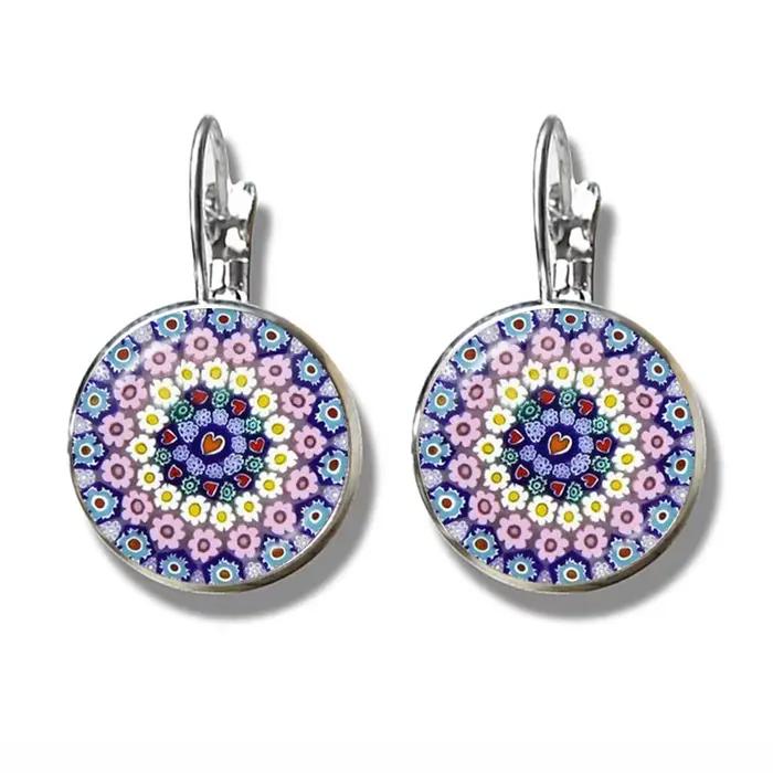 Boucles d'oreilles en forme de fleur de Murano Millefiori