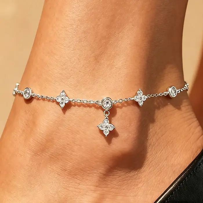 Bracelet de cheville en argent sterling 925 pour femme