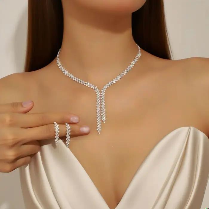 Style coréen à la mode frange collier boucle d'oreille ensemble de bijoux de luxe mariée robe de mar