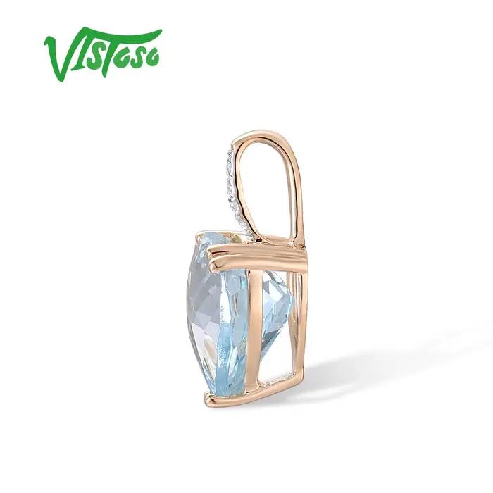 VISTOSO véritable 14K 585 Rose/blanc/jaune pendentif en or pour les femmes radiant ciel bleu topaze/grenat/fumé Quartz diamant bijoux fins