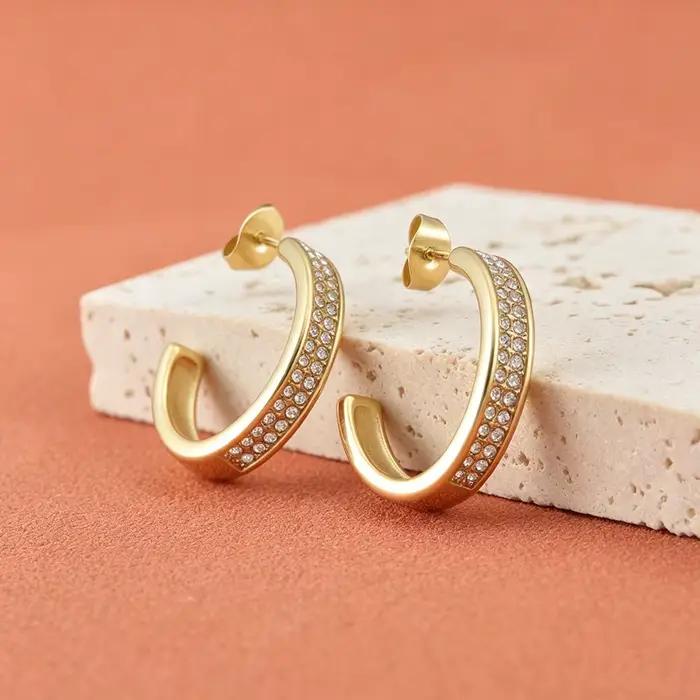 JeeMango – boucles d'oreilles circulaires en Zircon brillant pour femmes, couleur or, en acier inoxydable, bijoux de luxe pour mariage, E26083