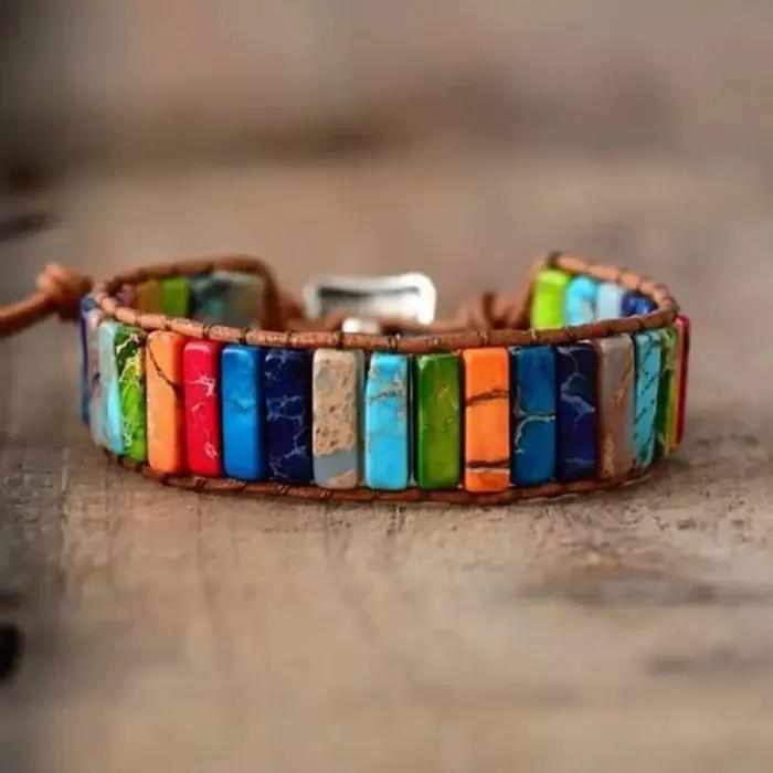 Bracelet en Pierre Colorée et Positive, Personnalisé, Brodé