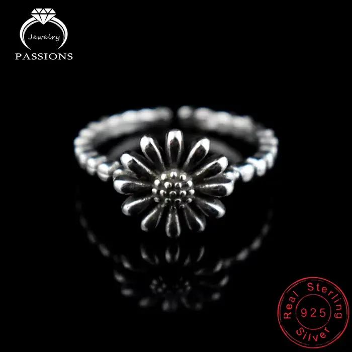 LYNNE – bague en argent Sterling 925 pour femme, bijoux antiques, tournesol, ouvert, redimensionnabl