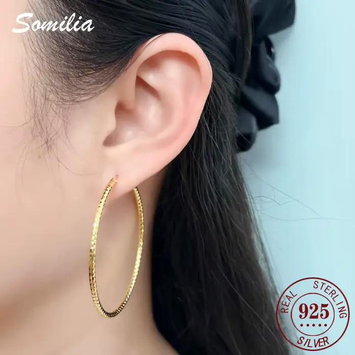 SOMILIA Boucles d'oreilles grandes et rondes pour femmes en argent sterling 925