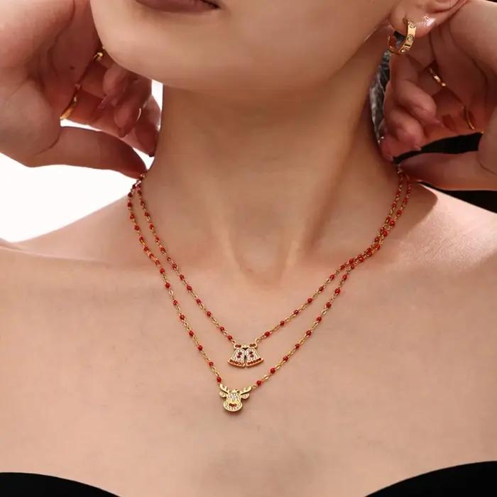 Colliers pendentifs en forme de renne et cloche pour femmes
